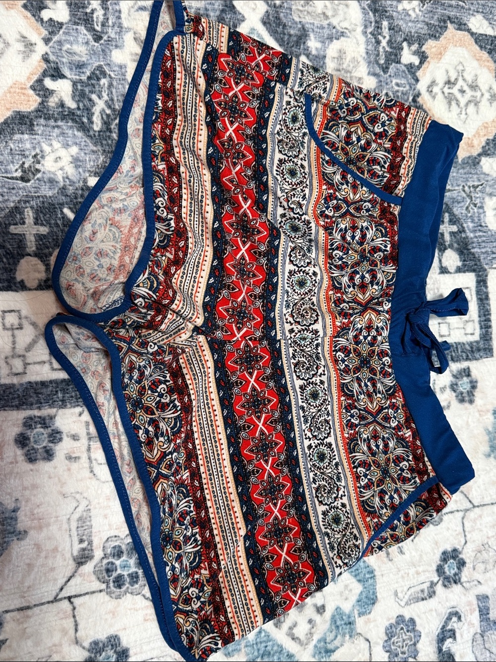 Mossimo Supply Co. Red Multi-Print Sleep Shorts with Blue Trim